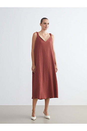 LC Waikiki Create Your Style with Uzg Store |   V-Neck Textured Dress