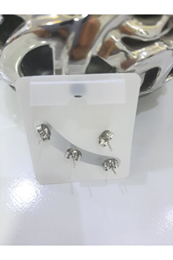 Tasarım Steel Earrings 2-Piece Stone Star Solitaire Model Silver Silver