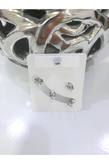 Tasarım Steel Earrings 2-Piece Stone Heart Solitaire Model Silver Silver