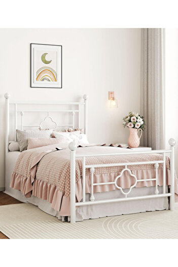 Generic Metal Bed Frame 190x90cm - One Person Bed with Elegant Design White