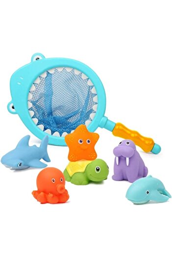 erorex 7Pcs Baby Bath Toys Scoop Net Fish Pool Toys Spray Sounds Color Changing Toddler Bathtub Toys Water