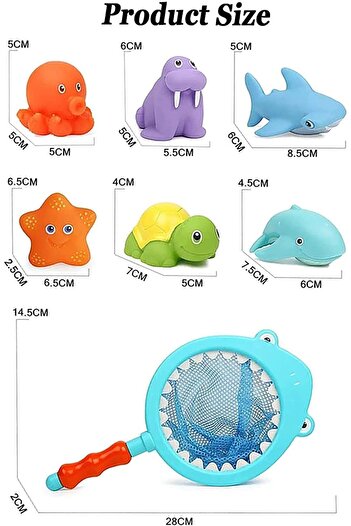 erorex 7Pcs Baby Bath Toys Scoop Net Fish Pool Toys Spray Sounds Color Changing Toddler Bathtub Toys Water