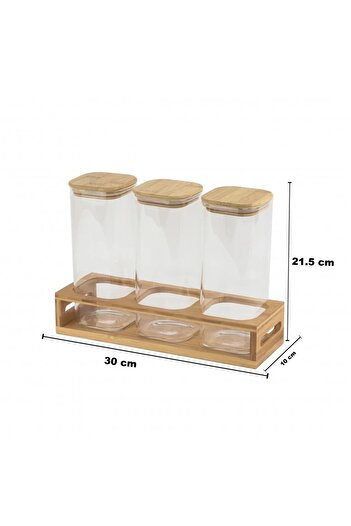 rexa 3-piece glass spice box set with wooden stand