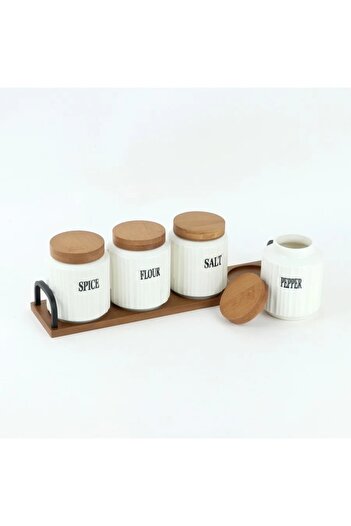 rexa 3-piece ceramic spice box set with wooden stand