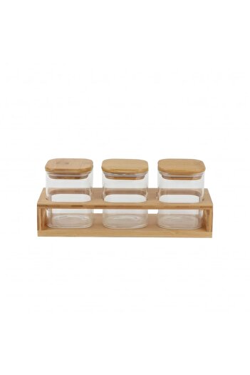 rexa 3-piece glass spice box set with wooden stand