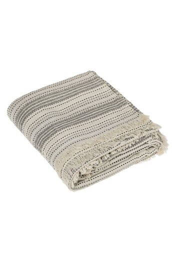 OEM Cuvertura Canapea 3 Locuri, Ecru cu Dunga Neagra, Bumbac, 280x180cm, Franjuri
