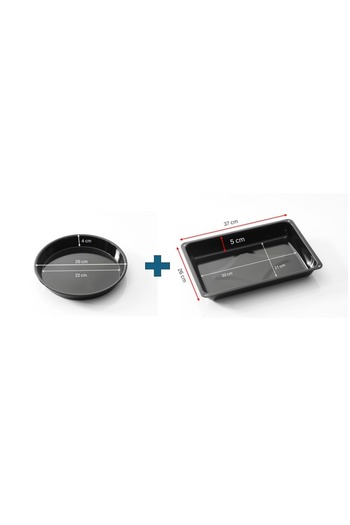 COOK-LAB 2 Pieces (26 and 26*37 cm) Black Glossy Enamel Round and Square Oven Tray Set