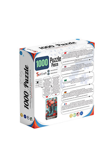 Soi Craft 1000 Parça Puzzle Kırmızı ve Pembe Güller Puantiyeli Mavi Çizme Vazoda