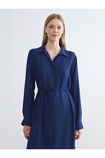 LC Waikiki Navy Blue Textured Oversize Women's Shirt Tunic