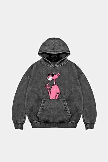 Sekizbiraltı Pink Panther V2 Oversize Unisex πλενόμενο μαύρο κουκούλα