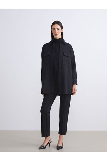 LC Waikiki Black Oversize Velvet Women's Shirt Tunic