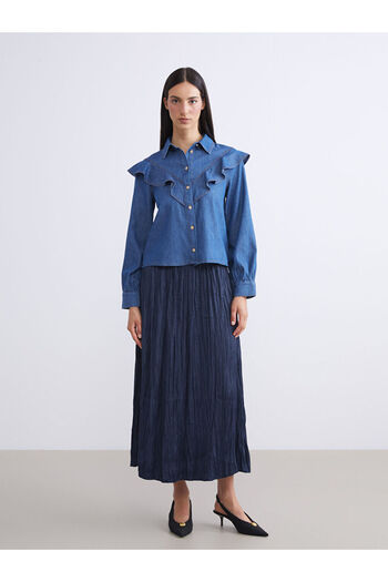 LC Waikiki Sparkling Choices from Shining Store |   Ruffled Women's Jean Shirt
