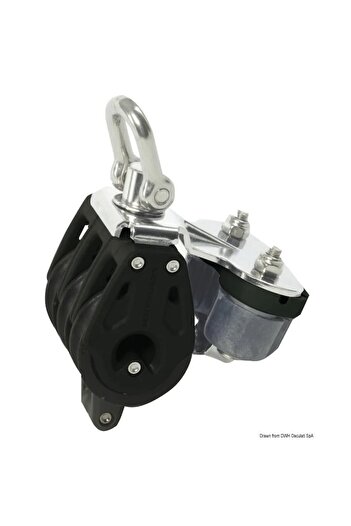 OSCULATI Triple Pulley Black Lewmar with Blocker and Stopper, Diameter 30/40 mm