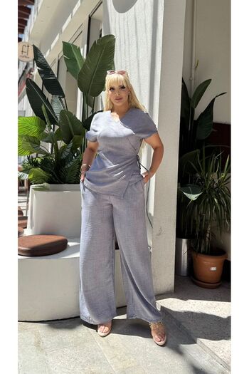 LİKRA Women's Large Size Double Breasted Detail Woven Sofia Linen Suit