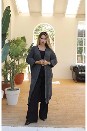 SMK Shop Recommended Safe Seller Long Cardigan Shepherd Stitching Anthracite