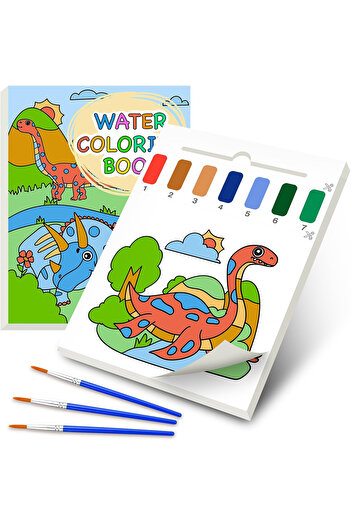 OEM Water-based coloring book, 26 pages, watercolors and 3 brushes-DINOS