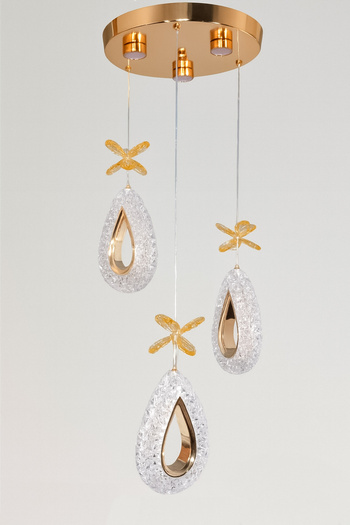 Turanconcept Arel 3lü Modern Led Avize Gold Renk Kristal Görünüm Gün Işığı Enerji Tasarruflu Salon Yemek Odası