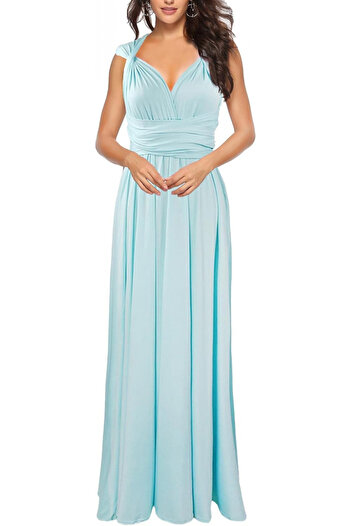 OEM Rochie elegantă lungă, fără mâneci, spate decupat, talie înaltă, Albastru S