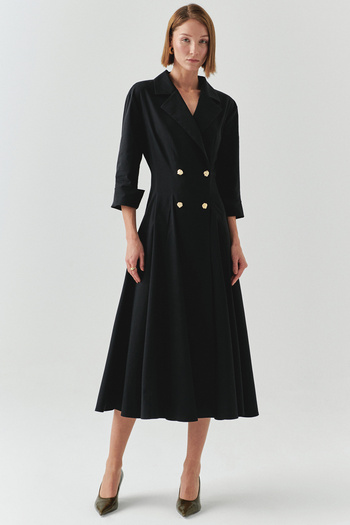 Exquise Double Breasted Cut Gold Button Regular Midi Dress