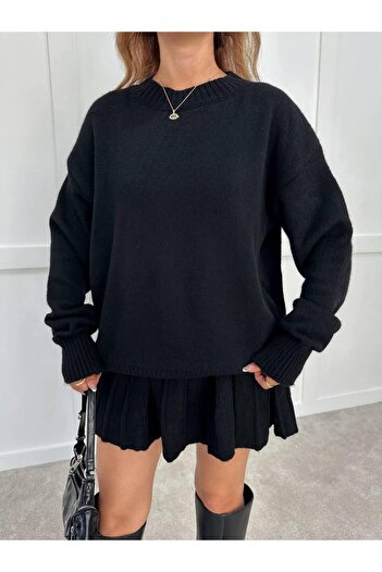 NZL TEKSTİL Dgn's Patchwork Mini Skirt Turtleneck Sweater Women's Bottom-Up Knitwear Set