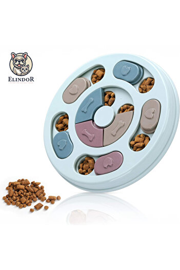 Elindor ® Interactive Pet Puzzle Toy, Food Bowl, Sliding Compartments, Blue