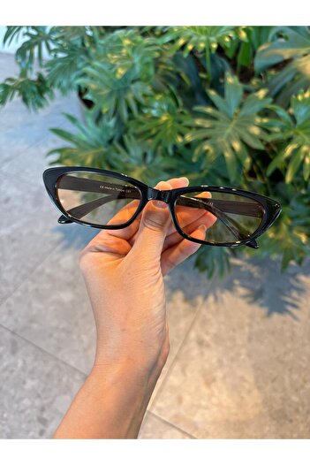 funeyes Aventino Black Frame Salmon Glass Slanted Cat Eye Tiny Slanted Trend Sunglasses