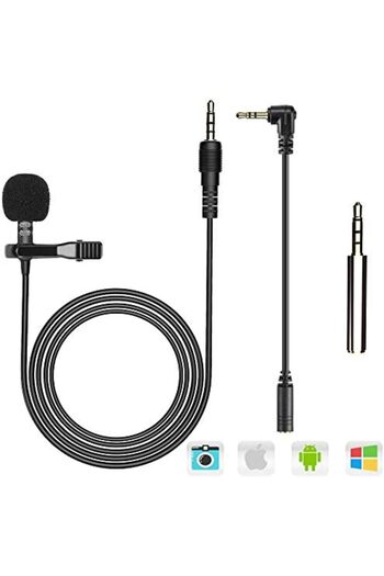 AGPTEK Clip on Microphone, 3.5mm Lavalier Lapel Omnidirectional Condenser Microphone