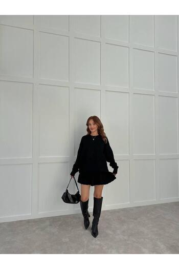 NZL TEKSTİL Dgn's Patchwork Mini Skirt Turtleneck Sweater Women's Bottom-Up Knitwear Set