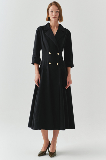Exquise Double Breasted Cut Gold Button Regular Midi Dress