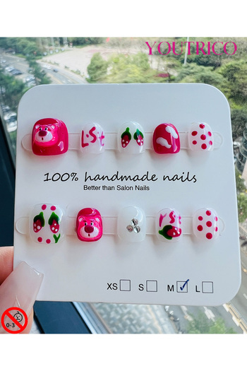 Youtrico Kids Press-on Nails - 100% Handmade Non-Toxic Safe for Ages 3+ Cute Green Kids' Fake Nails-M