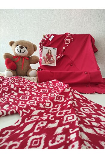 Mihra Milan Kumaş Önü Düğmeli Kısa Kollu Pijama Takımı S/M-L-XL-XXL