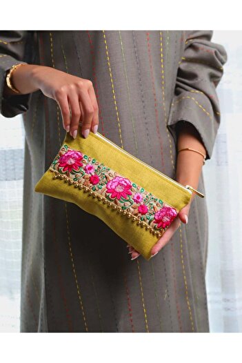 Arkaan Luxury embroidered handbag in yellow