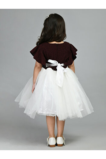 Bella Moda By Styli Embellished Ruffled Sleeve Knee-Length Mesh Dress