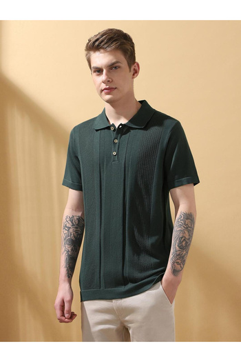Dennis Lingo By Styli Men Green Relaxed Fit Flat Knit Polo