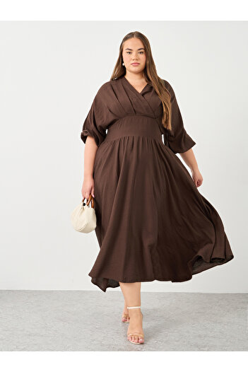 Styli Plus Brown Maxi Dress with Tie Back