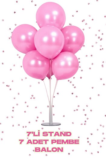 Baloncu Nene 70 cm 7 Li Balloon Stand 7 Pieces Pink Shiny Balloon Celebration Birthday Ornament Material