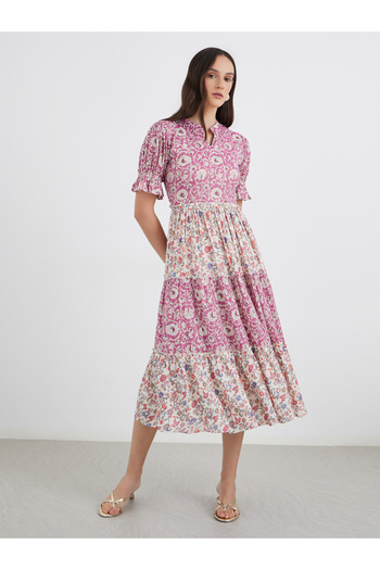 Maxim Creation By Styli Women All Over Print Tiered Midi Dress