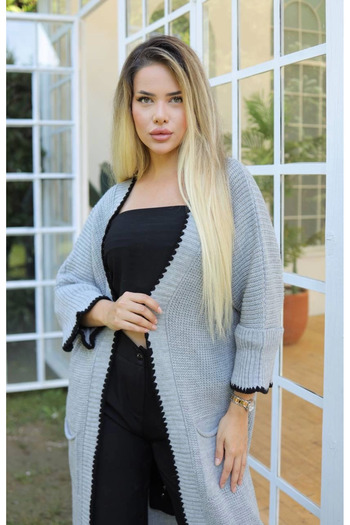 Zerenyus Cardigan Shepherd Stitch Gray Suitable for Long Hijab