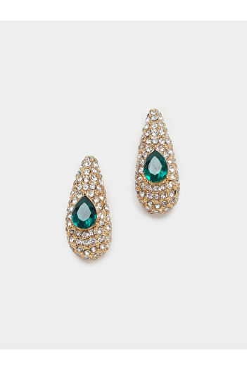 Styli Embellished Green Stone Earrings
