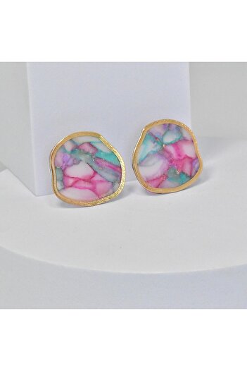 NARRU Handmade earrings, pink, turquoise, translucent, gold, Arya 13