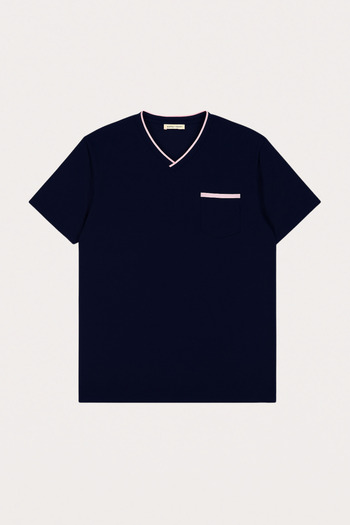 Katia&Bony Men's Silver Pocketed Short Sleeve Pajama Top Navy Blue