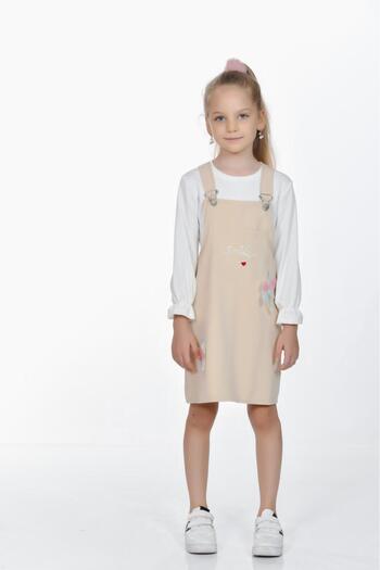 Kamex Long Sleeve T-Shirt Combed Cotton Girl's Salopet Jile 2-Piece Set