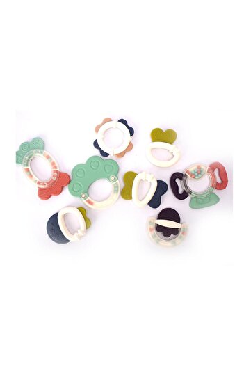 Fab N Funky Silicone Teether & Rattle Set - 8pc, Gum Relief & Skill Development for Babies 0+ Months