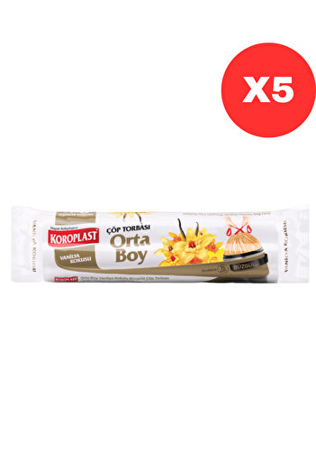 Koroplast Vanilla Scented, Drawstring Medium Size Garbage Bag 15 Pcs X5