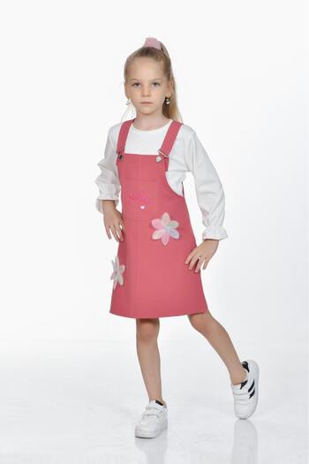 Kamex Long Sleeve T-Shirt Combed Cotton Girl's Salopet Jile 2-Piece Set