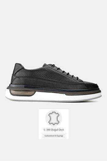 TUNAELLİ Men's Black Khaki Natural Leather Sneaker Lace up Shoes