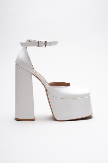 Ayakkabı Ateşi Women's High Platform Thick Heeled Shoes Firona White Patent Leather