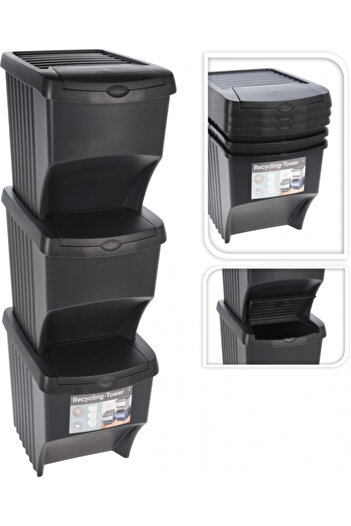 EH Excellent Houseware Set 3 cosuri gunoi Excellent Houseware, polipropilena, 37x28x33 cm, 21.7 l, negru