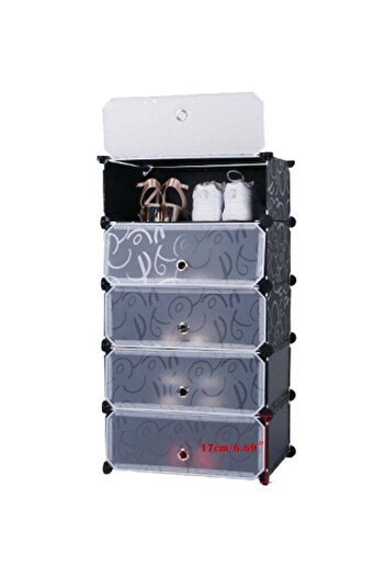 Generic 5-Cube Shoe Cabinet With Doors Black/Clear
