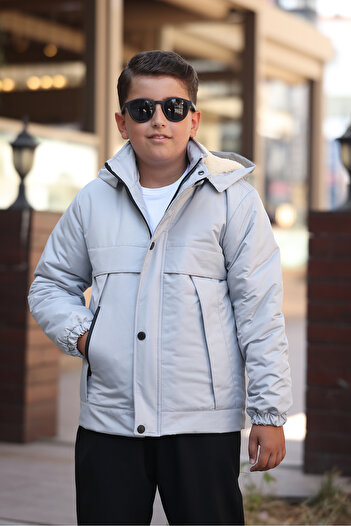 Boymen Black Fur Inside Thick Waterproof Exit Hooded Children's Coat Premium Coat